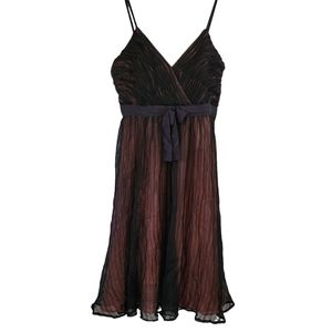 French Connection Babydoll A Line Black Coral Silk Dress Women's Size 8 NWT